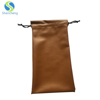 Promotional pu leather fashion large drawstring pouch gift bag